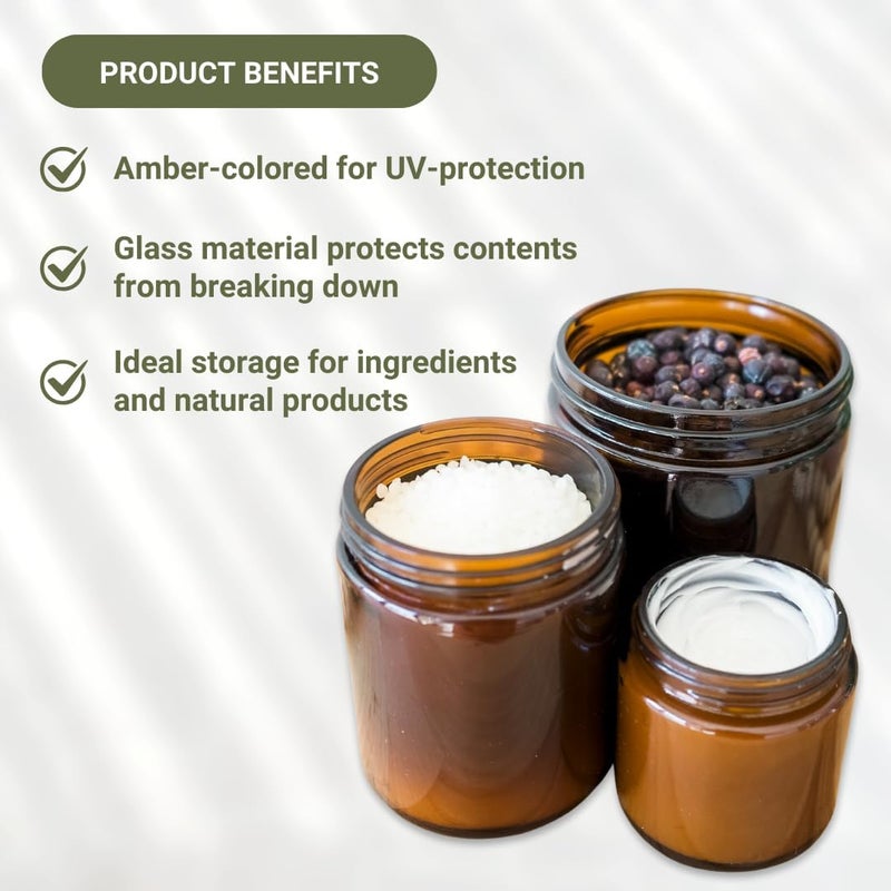 Nature Packaged Glass Amber 1oz Jar - 12 Packs, Empty Round Jars For Beauty Products, Lotion, and Powders - Black Lid - Small Candle Jars - Image 3